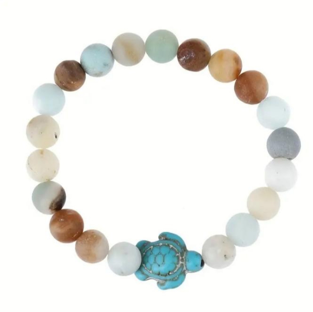 Caribbean Calcite Crystal Bracelet with turquoise sea turtle